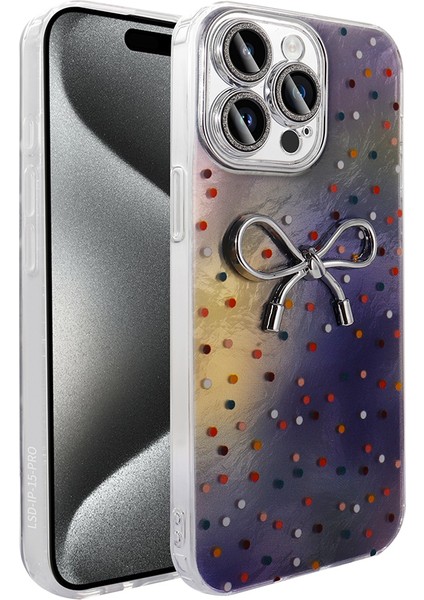 Apple iPhone 15 Pro Max Kılıf Kamera Korumalı Figürlü Zore Ponti Silikon Kapak - Lila