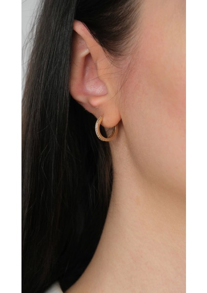 14 Ayar Altın Taşlı Halka Küpe