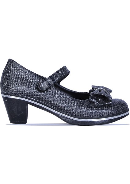 Lunedi Platin Simli 4cm Topuklu Kız Çocuk Ayakkabı