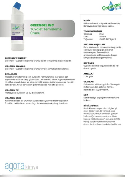 Wc-Tuvalet Temizleme Maddesi 1l-3'lü Paket fiyatları