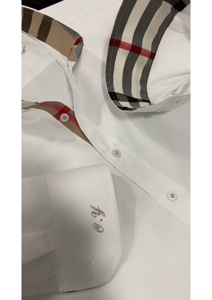 Kişiye Özel Dikim Burberry Isimli Nakışlı Erkek Gömlek fiyatları