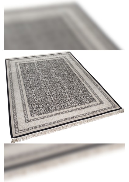 Halı Vendom Palace 5402 Siyah Krem Yumuşak Dokulu Viskon ve Bambu 120 Tarak Ipek Halı