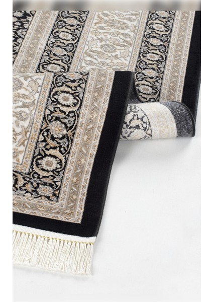 Halı Vendom Palace 5402 Siyah Krem Yumuşak Dokulu Viskon ve Bambu 120 Tarak Ipek Halı