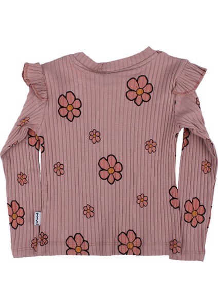 Kız Çocuk Gülkurusu Fırfırlı Fitilli Papatya Desenli 2'li Takım modelleri