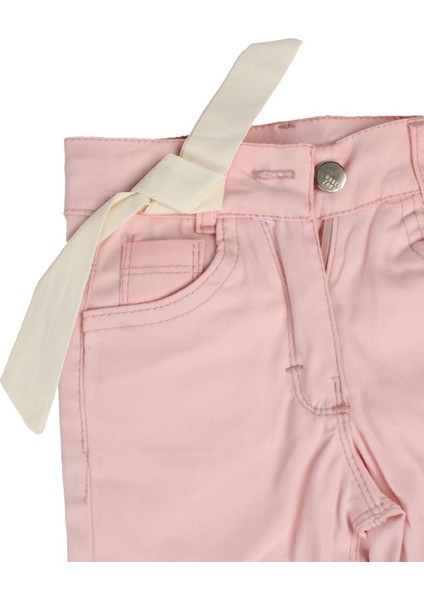 Kız Çocuk Ekru Pembe Bebe Yakalı Çiçek Nakışlı 2'li Takım