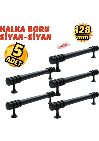 5 Adet Metal Halka Mobilya Çekmece Dolap Kulpu Siyah-Siyah 128 mm