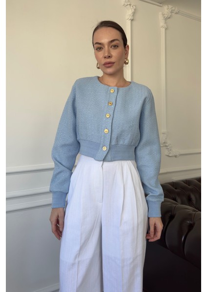 Tüvit Kolları Ribanalı Bomber Ceket- Mavi