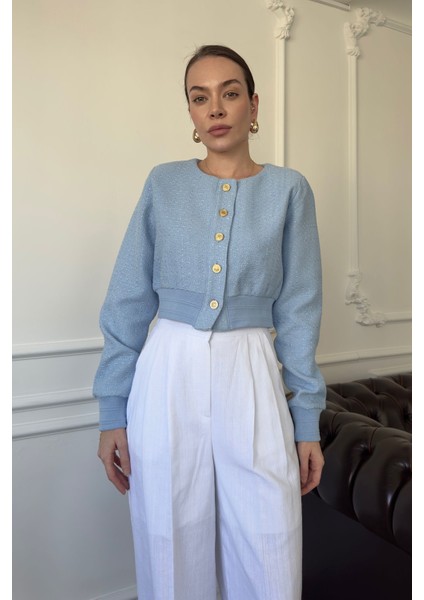 Tüvit Kolları Ribanalı Bomber Ceket- Mavi modelleri