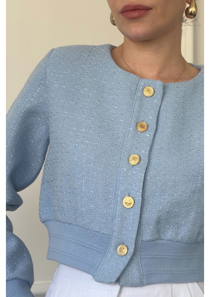 Tüvit Kolları Ribanalı Bomber Ceket- Mavi fırsatları