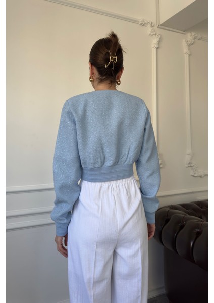 Tüvit Kolları Ribanalı Bomber Ceket- Mavi indirimleri