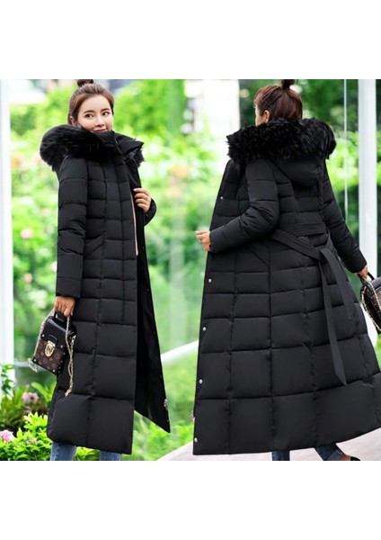 Kışlık Uzun Kürklü Kapüşonlu Kadın Şişme Mont modelleri
