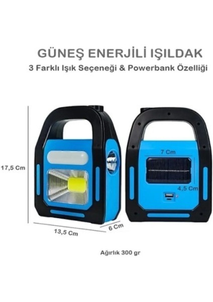 Güneş Enerjili Işıldak ve Powerbank Özellikli Kamp Lambası