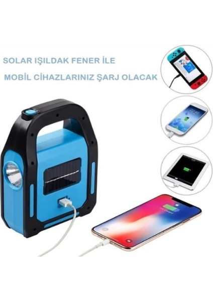 Güneş Enerjili Işıldak ve Powerbank Özellikli Kamp Lambası