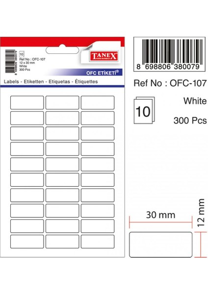 300'LÜ Beya Etiket 12X30MM