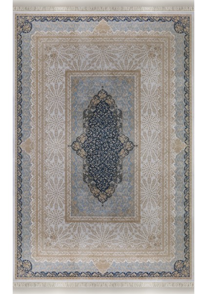 Halı Vendom Palace 5412 Mavi Krem Yumuşak Dokulu Viskon ve Bambu 120 Tarak Ipek Halı