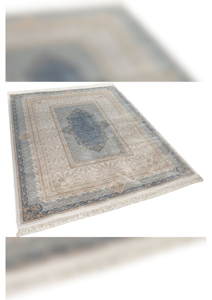 Halı Vendom Palace 5412 Mavi Krem Yumuşak Dokulu Viskon ve Bambu 120 Tarak Ipek Halı