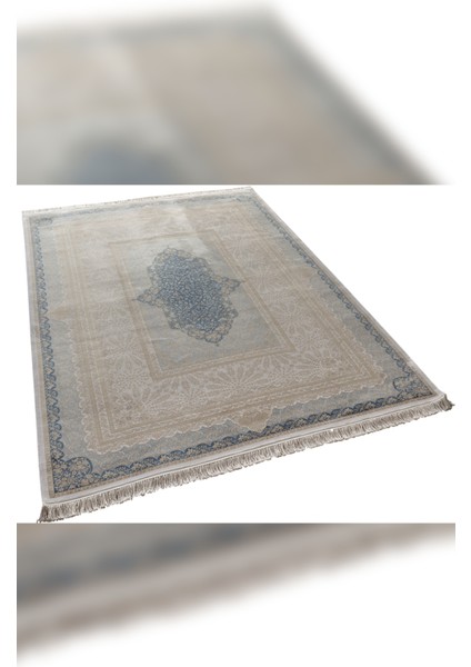 Halı Vendom Palace 5412 Mavi Krem Yumuşak Dokulu Viskon ve Bambu 120 Tarak Ipek Halı