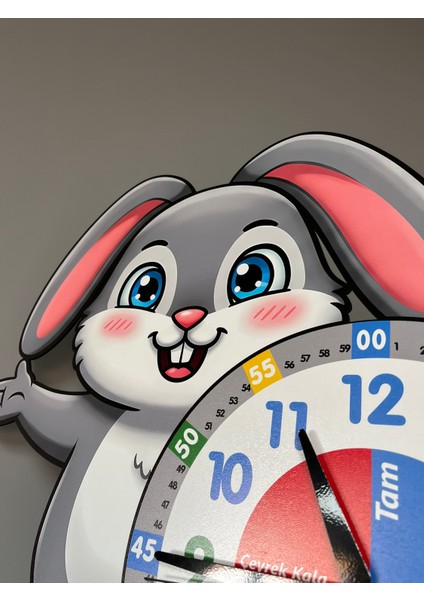 Sevimli Bunny Tavşan Montessori Çocuk Odası Eğitici Ahşap Duvar Saati - Sessiz Mekanizma, Şık