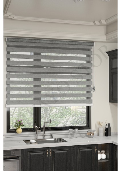 Ithal Bambu Açık Gri Bambu Stor Zebra Perde Etek Dilimsiz