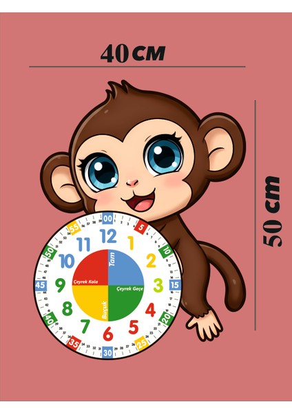 Sevimli Munki Maymun Montessori Çocuk Odası Eğitici Ahşap Duvar Saati - Sessiz Mekanizma, Şık indirimleri