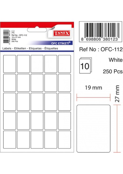 250'LI Beyaz Etiket 19X27MM