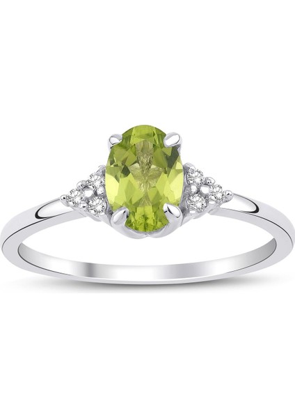 Peridot Oval Tektaş Pırlanta Yüzük