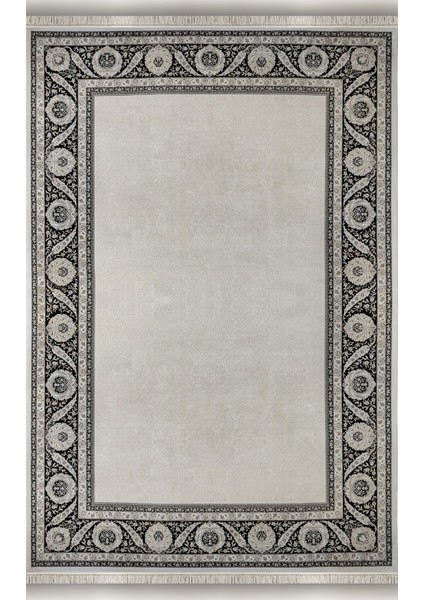 Halı Vendom Palace 5431 Siyah Krem Yumuşak Dokulu Viskon ve Bambu 120 Tarak Ipek Halı