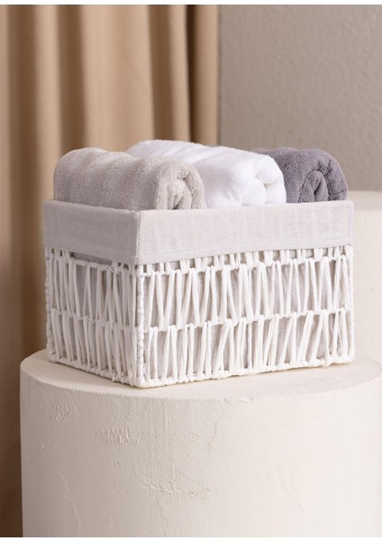 Cesta Hasır Organizer Sepet Beyaz 30 x 22 x 19 cm