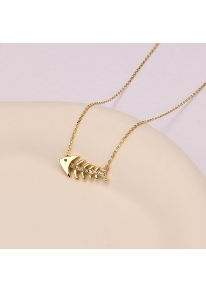 14 Ayar Altın Balık Kolye, Minimalist Kılçık Kolye, Iskelet Altın Takı, Kız Arkadaşıma Hediye fiyatları
