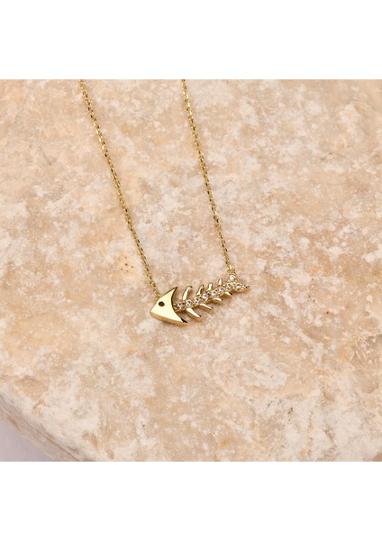14 Ayar Altın Balık Kolye, Minimalist Kılçık Kolye, Iskelet Altın Takı, Kız Arkadaşıma Hediye modelleri