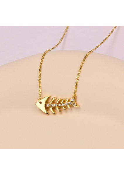 14 Ayar Altın Balık Kolye, Minimalist Kılçık Kolye, Iskelet Altın Takı, Kız Arkadaşıma Hediye indirimleri