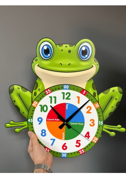 Sevimli Kurbağa Temalı Montessori Çocuk Odası Eğitici Duvar Saati