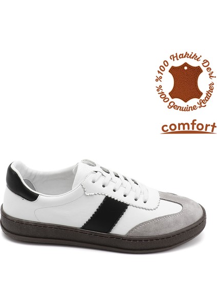 Kadın 001-Beyaz Bağcıklı Hakiki Deri Sneaker