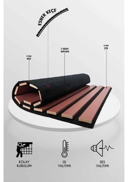 Mdf Ahşap Akustik Duvar Paneli - 60 x 275 cm - Kiremit