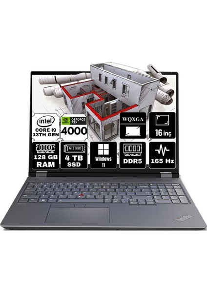 Thinkpad P16 Gen 2 Intel Core I9-13980HX 128GB 4tb SSD RTX4000/12GB 16" Wqxga W11P Taşınabilir Iş Istasyonu 21FA0005TX-A15