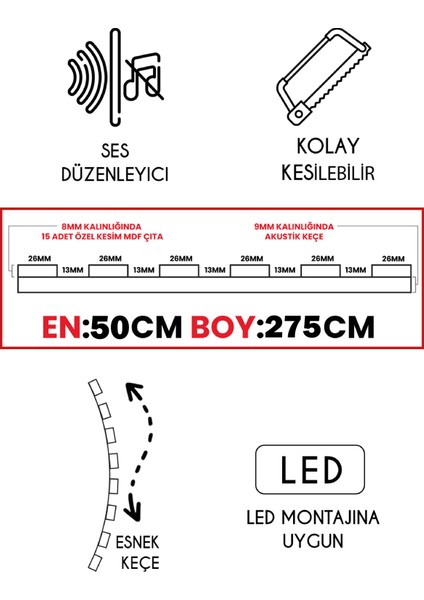 Mdf Ahşap Akustik Duvar Paneli 50 x 275 cm - Kiremit