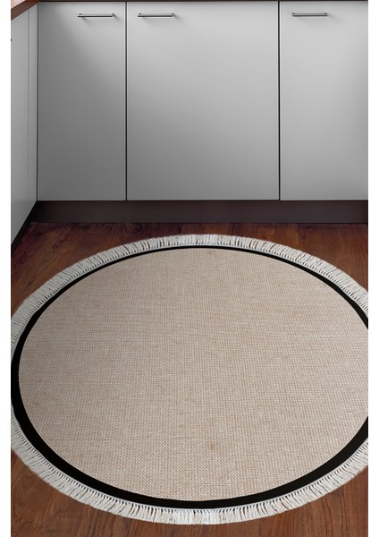 Kaymaz Dijital Mutfak & Salon Halı Toprak Saçaklı Yuvarlak Dokuma E5001 Taupe indirimleri