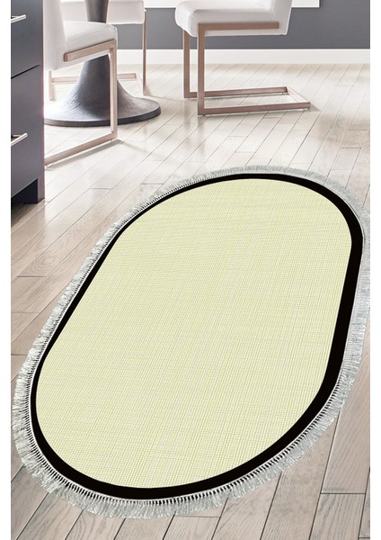 Kaymaz Dijital Mutfak & Salon Halı Luna Pamuk Saçaklı Oval Dokuma E5007 Açık Sarı Bej indirimleri