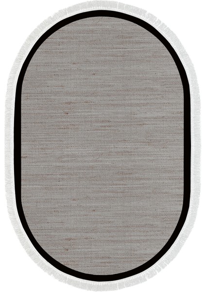 Kaymaz Dijital Mutfak & Salon Halı Saray Deri Saçaklı Oval Dokuma E5001 Kahve