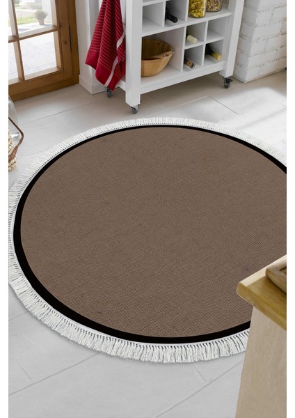 Kaymaz Dijital Mutfak & Salon Halı Toprak Saçaklı Yuvarlak Dokuma E5001 Koyu Kahve indirimleri