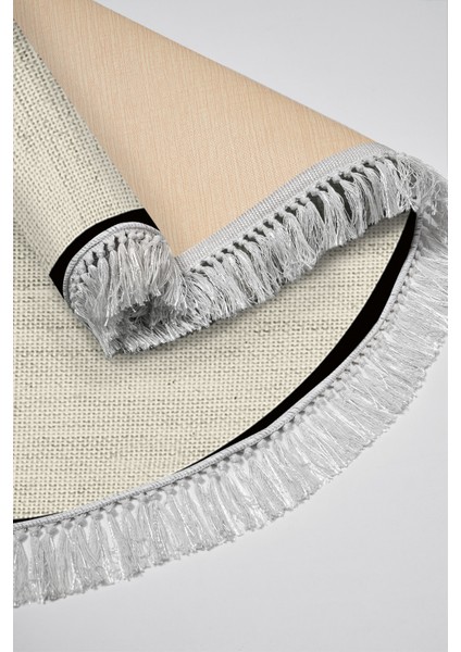 Kaymaz Dijital Mutfak & Salon Halı Saray Deri Saçaklı Yuvarlak Dokuma E5001 Bej Gri fırsatları