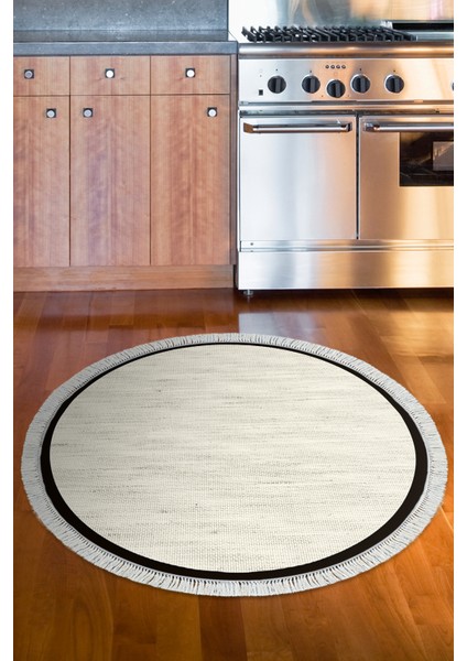 Kaymaz Dijital Mutfak & Salon Halı Saray Deri Saçaklı Yuvarlak Dokuma E5001 Bej Gri indirimleri