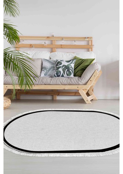 Kaymaz Dijital Mutfak & Salon Halı Saray Deri Saçaklı Oval Dokuma E5001 Gri