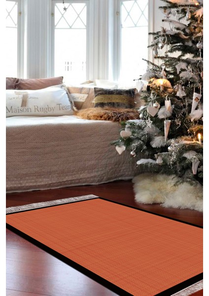 Kaymaz Dijital Mutfak & Salon Halı Saray Deri Saçaklı Dokuma E5007 Kiremit