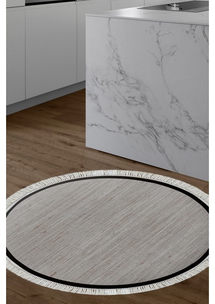 Kaymaz Dijital Mutfak & Salon Halı Luna Pamuk Saçaklı Yuvarlak Dokuma E5001 Kahve indirimleri