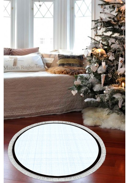 Kaymaz Dijital Mutfak & Salon Halı Saray Deri Saçaklı Yuvarlak Dokuma E5007 Açık Mavi