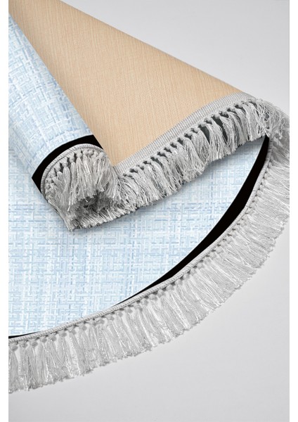 Kaymaz Dijital Mutfak & Salon Halı Saray Deri Saçaklı Yuvarlak Dokuma E5007 Açık Mavi fırsatları