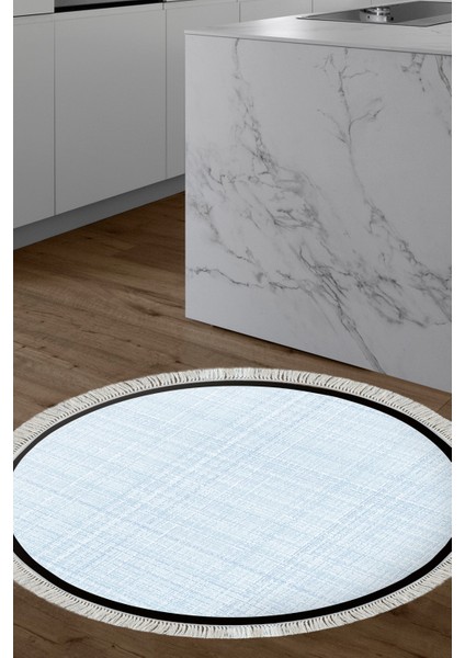 Kaymaz Dijital Mutfak & Salon Halı Saray Deri Saçaklı Yuvarlak Dokuma E5007 Açık Mavi indirimleri