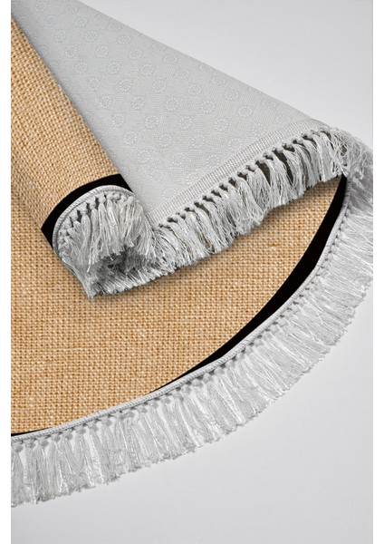 Kaymaz Dijital Mutfak & Salon Halı Toprak Saçaklı Yuvarlak Dokuma E5001 Açık Kahverengi fırsatları