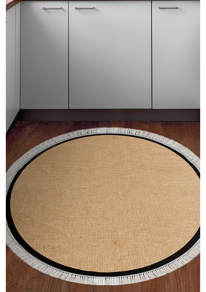 Kaymaz Dijital Mutfak & Salon Halı Toprak Saçaklı Yuvarlak Dokuma E5001 Açık Kahverengi indirimleri